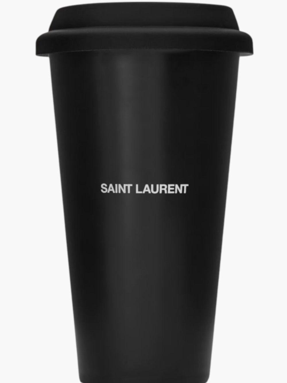 Saint Laurent YSL Black White Logo Ceramic Coffee Tea Travel Mug Cup w/ Lid